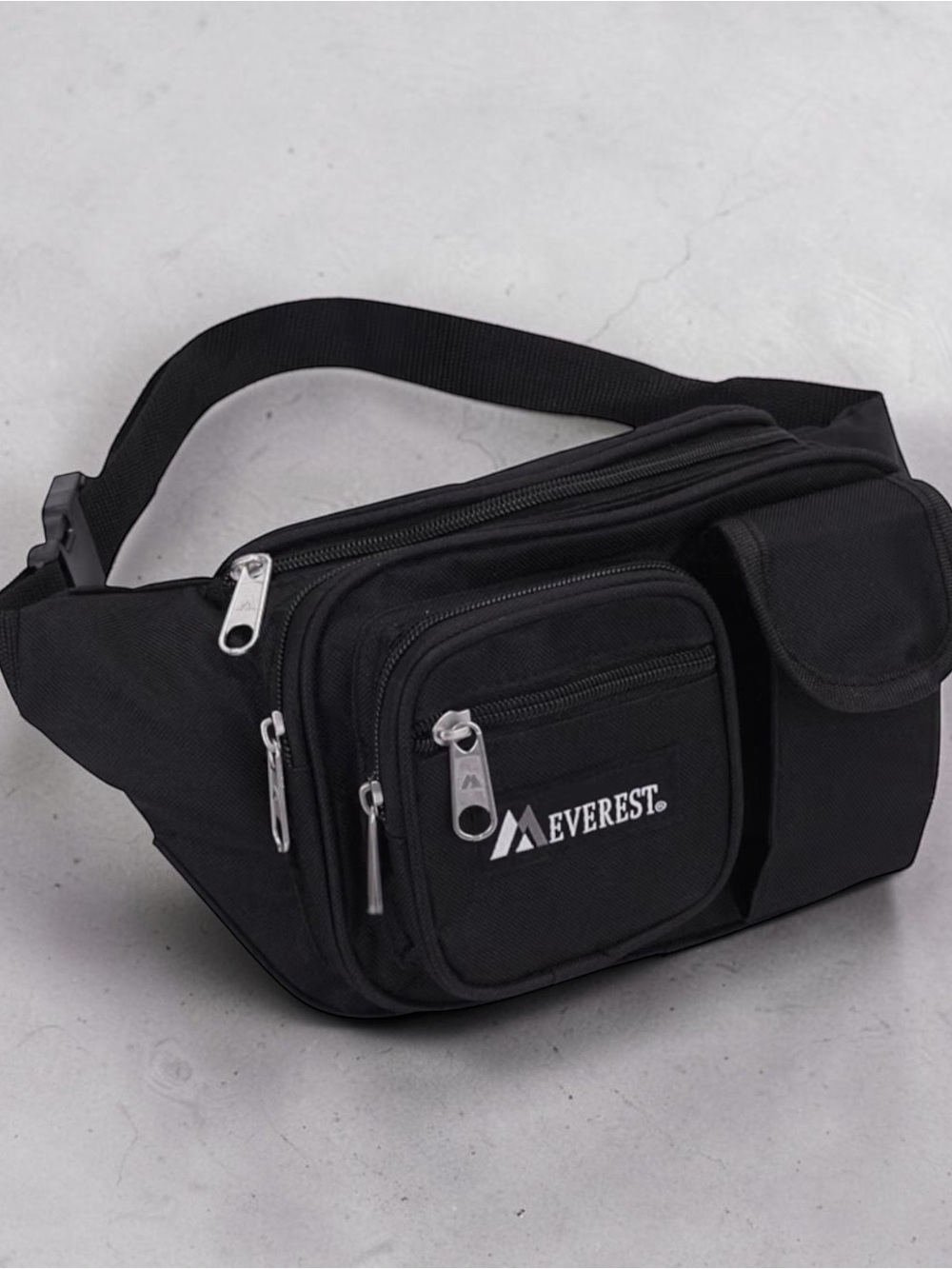 Everest Black Multi-Pocket Waist Pack Fanny Pack Adjustable Strap